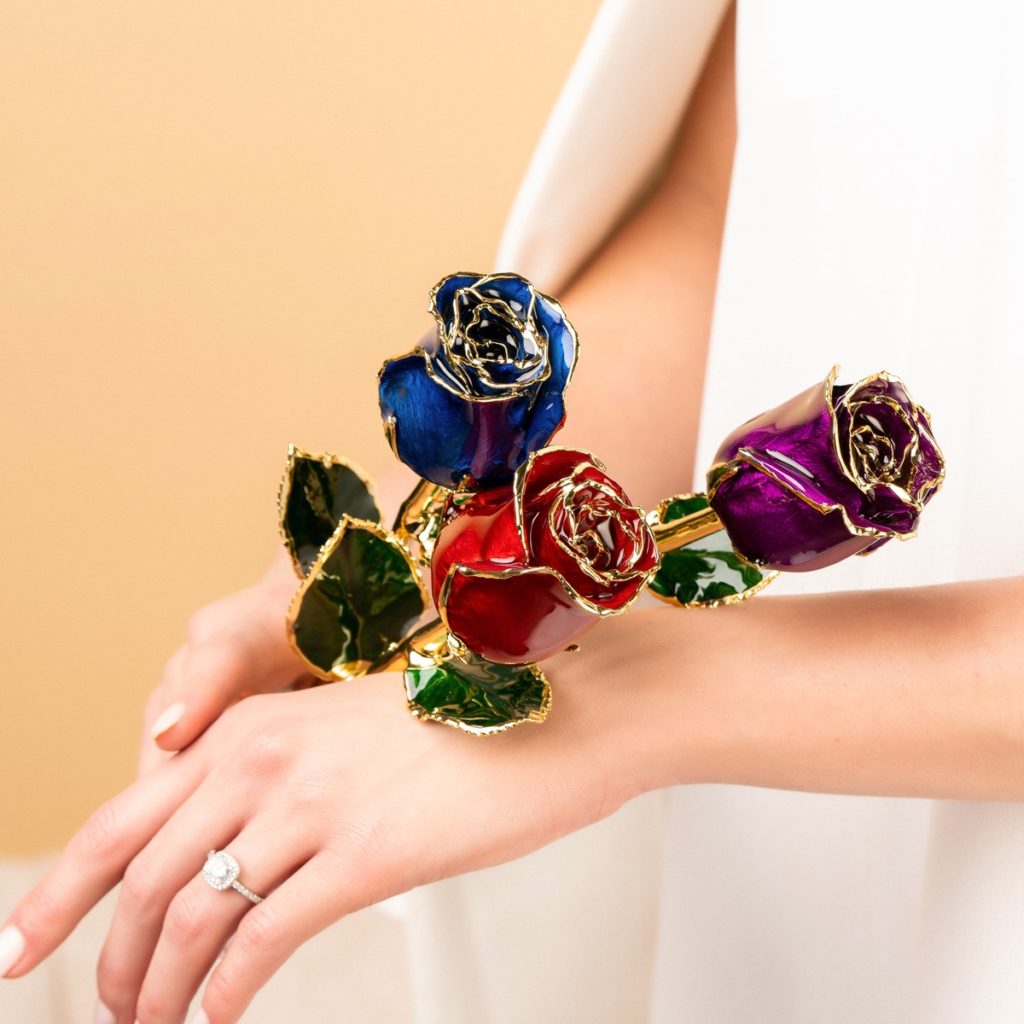 Three Gold Dipped Roses